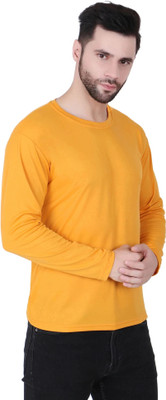 HOC Solid Men Round Neck Yellow T-Shirt