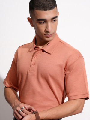 HIGHLANDER Solid Men Polo Neck Pink T-Shirt