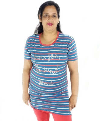 Garima Fashion Striped Women Round Neck Blue, White, Red T-Shirt