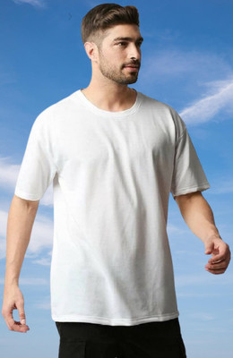 ZEBULUN Solid Men Round Neck White T-Shirt