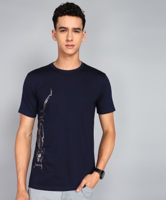 METRONAUT Printed Men Round Neck Dark Blue T-Shirt