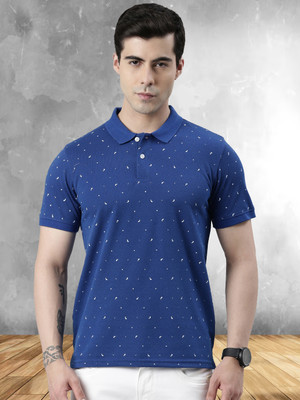 METRONAUT Printed Men Polo Neck Dark Blue T-Shirt