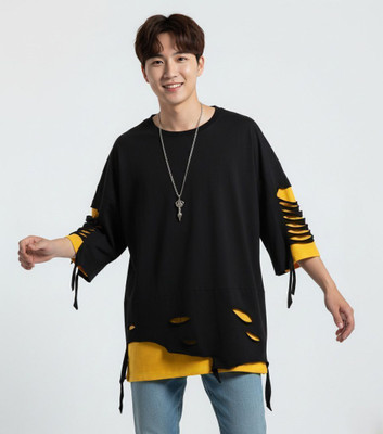 Ajworld Solid Men Round Neck Black T-Shirt