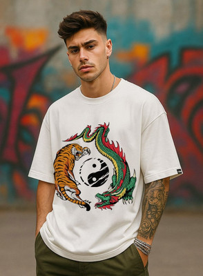 Hazuku Printed Men Round Neck White T-Shirt