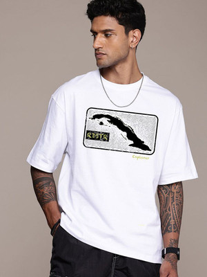 Roadster Printed Men Round Neck White T-Shirt