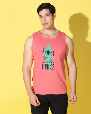 WOOSTRO Printed Men Round Neck Pink T-Shirt