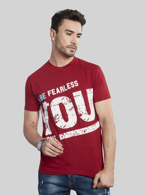 BE POSITIVE Typography Men Round Neck Maroon T-Shirt