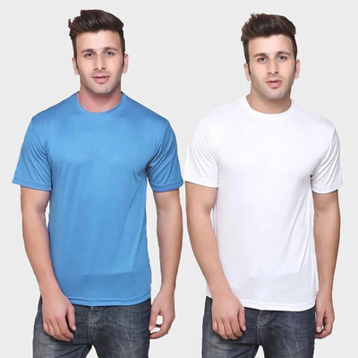 TQH Solid Men Round Neck Light Blue, White T-Shirt