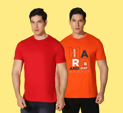 WOOSTRO Typography, Solid Men Round Neck Orange, Red T-Shirt
