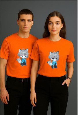 Purple Palette Graphic Print Men Round Neck Orange T-Shirt