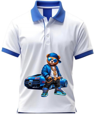Yugavarshan Printed Men Polo Neck Blue, White T-Shirt