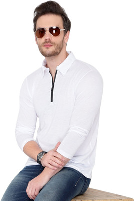 JB Jangoboy Solid Men Polo Neck White T-Shirt