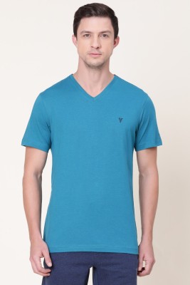 VAN HEUSEN Solid Men V Neck Light Blue T-Shirt