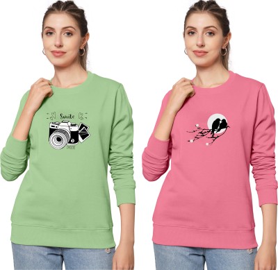 ZentWorld Printed Women Round Neck Light Green, Pink T-Shirt