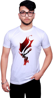 KRYONIX Printed Men Polo Neck White T-Shirt