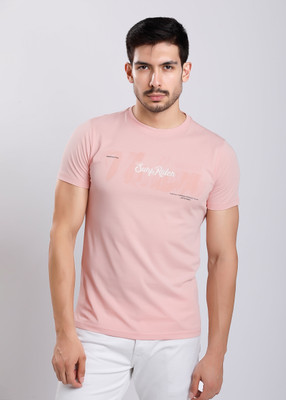 HIGHTRIBE Printed Men Round Neck Pink T-Shirt