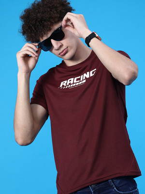 V-MART Printed Men Round Neck Maroon T-Shirt