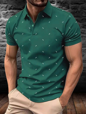AIN6 Printed Men Polo Neck Green T-Shirt