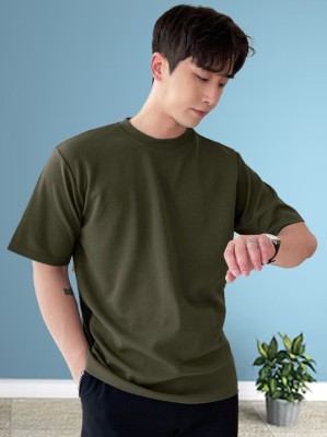 FUNKARI Solid Men Round Neck Dark Green T-Shirt