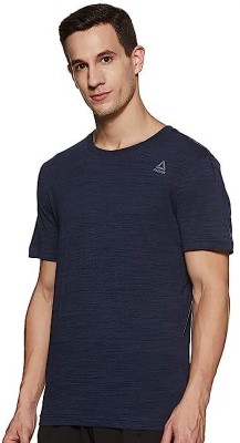 REEBOK Solid Men Round Neck Navy Blue T-Shirt