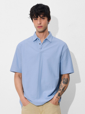 The Souled Store Solid Men Polo Neck Blue T-Shirt