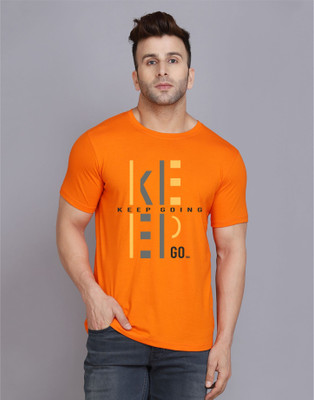Cryptic Printed Men Round Neck Orange T-Shirt