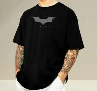FUNKY TEES Graphic Print, Typography, Self Design Men Round Neck Black T-Shirt