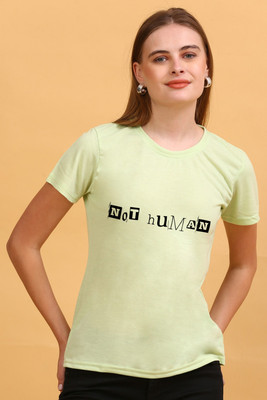 HOUSEOFFASHION Printed Women Round Neck Light Green T-Shirt