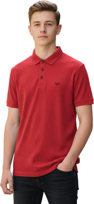 APPLEBOYZ Self Design Men Polo Neck Maroon T-Shirt