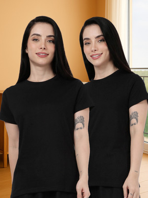 Kryptic Solid Women Round Neck Multicolor T-Shirt