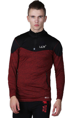 LADV PLUS Solid Men High Neck Red T-Shirt