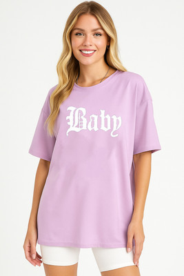 RAJARANCHO Printed Women Round Neck Purple T-Shirt