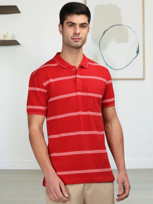 CHKOKKO Striped Men Polo Neck Red T-Shirt