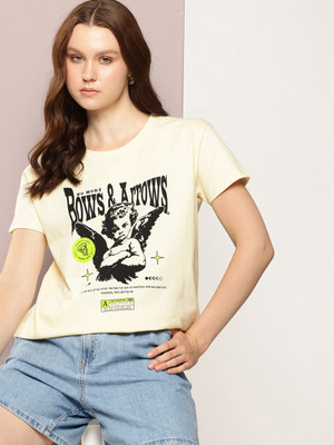 DILLINGER Printed Women Round Neck White T-Shirt
