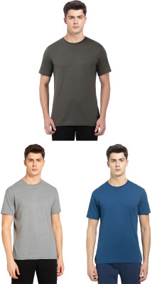 JOCKEY Solid Men Round Neck Dark Green, Grey, Blue T-Shirt