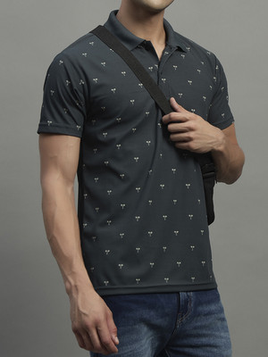 BLISS BOYS Printed Men Polo Neck Dark Green T-Shirt