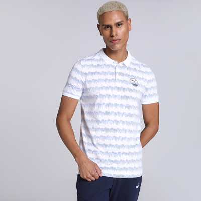 PUMA Printed Men Polo Neck White T-Shirt