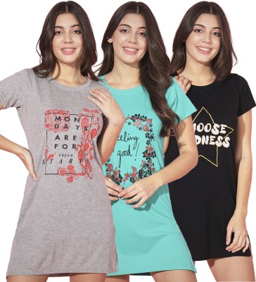 Fit N Fame Printed Women Round Neck Multicolor T-Shirt