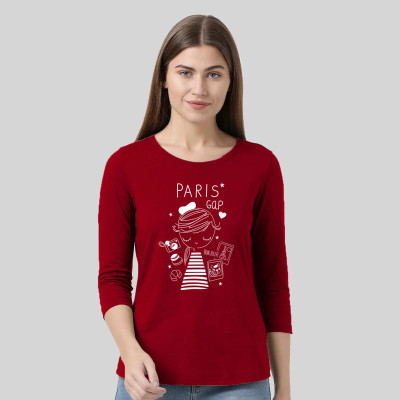 Trendtee Printed, Typography Women Round Neck Red T-Shirt