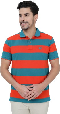 Greenfibre Striped Men Polo Neck Multicolor T-Shirt