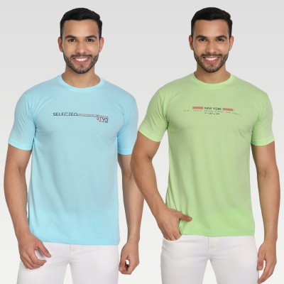 Zeffit Printed Men Round Neck Light Green, Light Blue T-Shirt