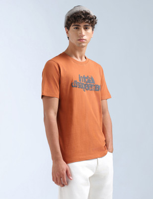FLYING MACHINE Typography Men Round Neck Orange T-Shirt
