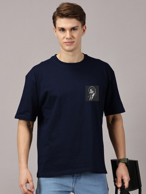 Leon Printed Men Round Neck Dark Blue T-Shirt