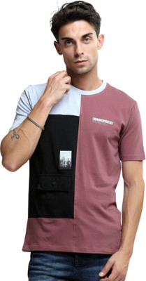 Estilocus Solid Men Round Neck Pink T-Shirt