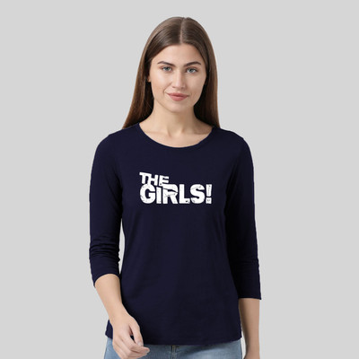 Nilan Tees Wear Printed Women Round Neck Navy Blue T-Shirt