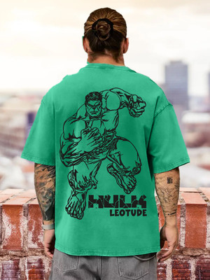 Leotude Printed Men Round Neck Green T-Shirt