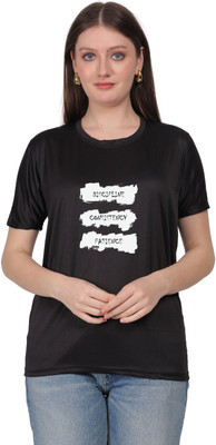 liox Printed Women Round Neck Black T-Shirt