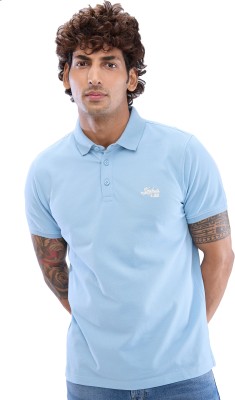 Spykar Solid Men Polo Neck Blue T-Shirt