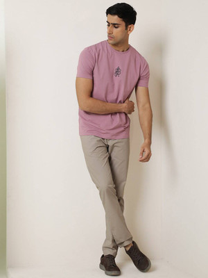 RARE RABBIT Solid Men Round Neck Pink T-Shirt