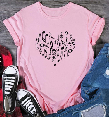 deslizar Graphic Print Women Round Neck Pink T-Shirt